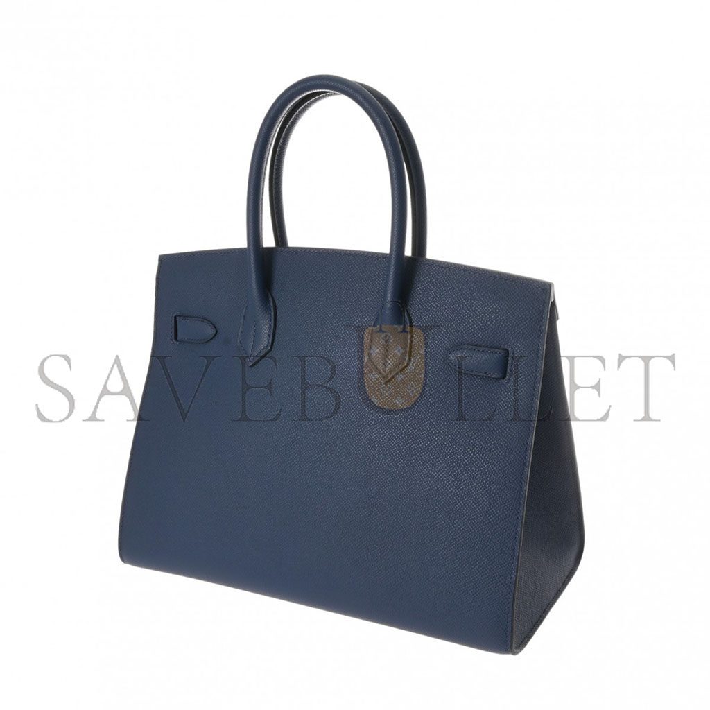 H**mes master birkin 25 epsom leather dark blue silver buckle bag h028369cks4 (25*20*13cm)